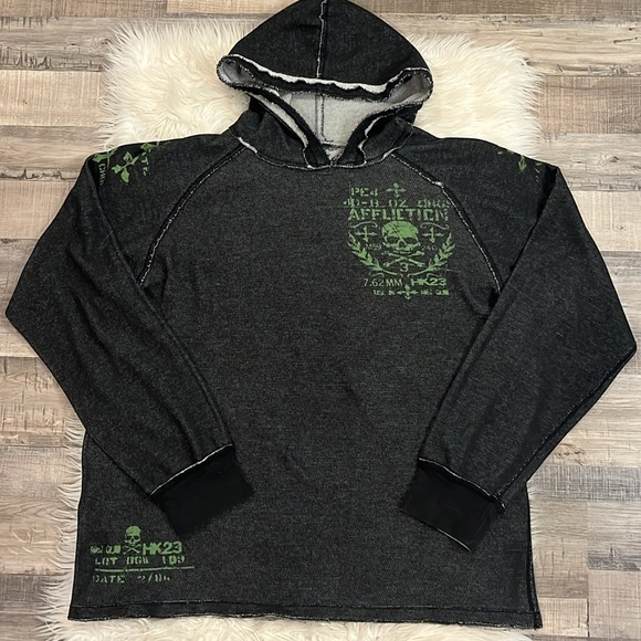 Affliction reversible raw edge cotton pullover graphic hoodie XXL - Picture 1 of 10